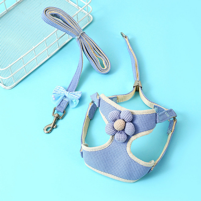 시즌홈 고양이 방울꽃 하네스 리드줄 세트 탈출방지 산책용 가슴줄, 1개, 연보라