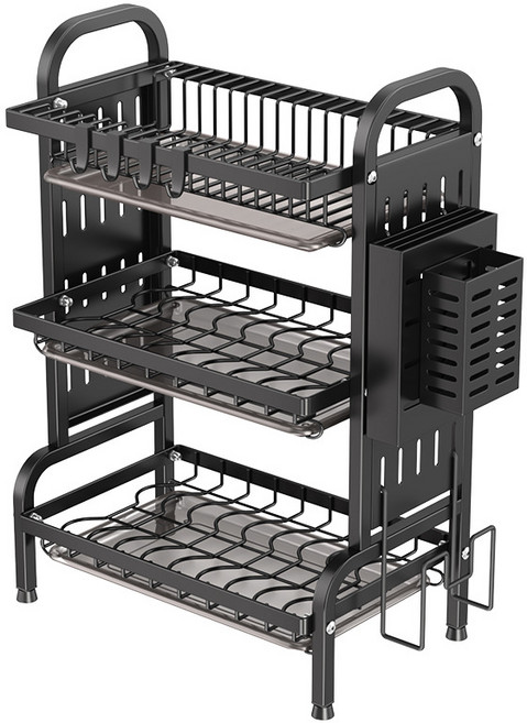 존글로벌 튼튼한 식기 건조대 대형, 3단, 블랙골드, 1개