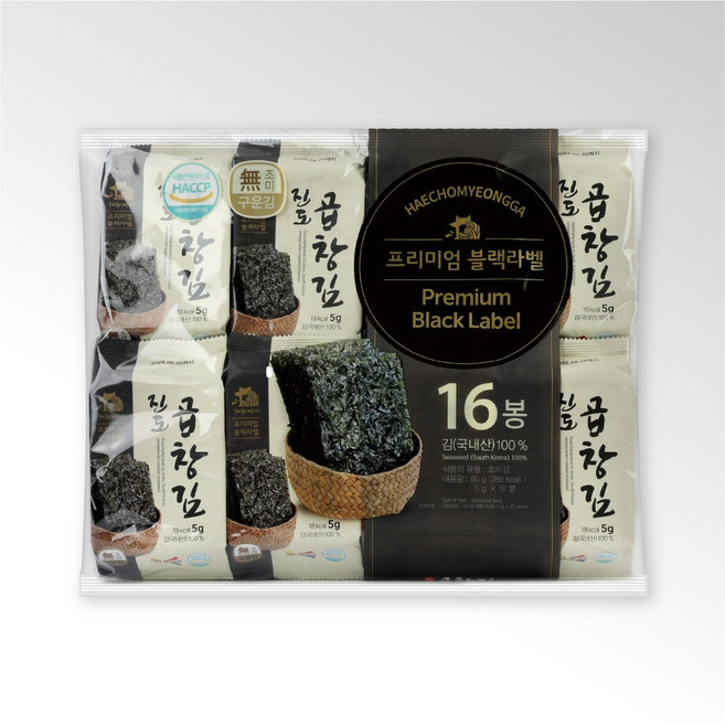 해초명가 구운곱창김 블랙라벨 도시락김 5g 16봉 x 8개입 총128개입, 1개