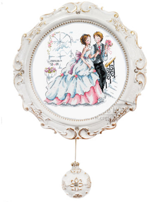 십자수 원형시계+도안+원단+바늘 패키지 판매, 05.환타지시계(흰색), 1개