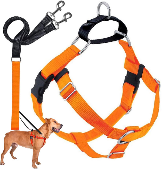 2 Hounds Design Freedom No Pull Dog Harness Adjustable Harness and Leash Set Easy Walking & Comf, 1개, Neon Orange
