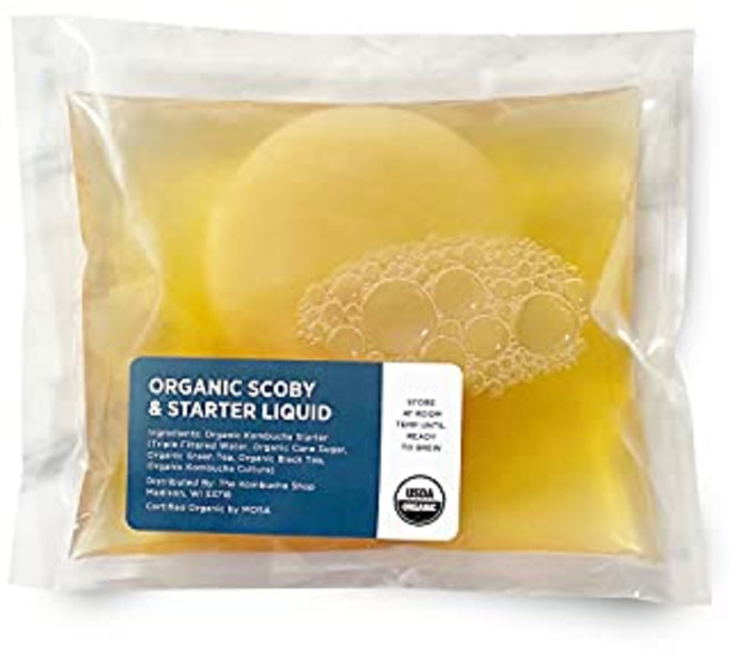유기농 SCOBY 콤부차 스타터 키트 (콤부차 차 양조용 라 Organic SCOBY Kombucha Starter Kit with Live Culture for Brewing K, 8 Ounce (Pack of 1), 1개