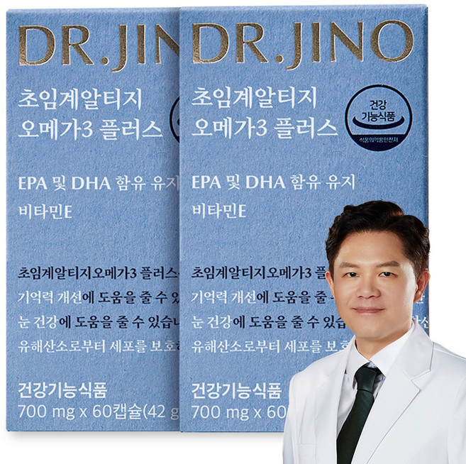 닥터지노 초임계 RTG 알티지 오메가3 플러스 EPA DHA 1 080mg 비타민E 기억력 개선 혈행개선 눈건강, 2개, 60정