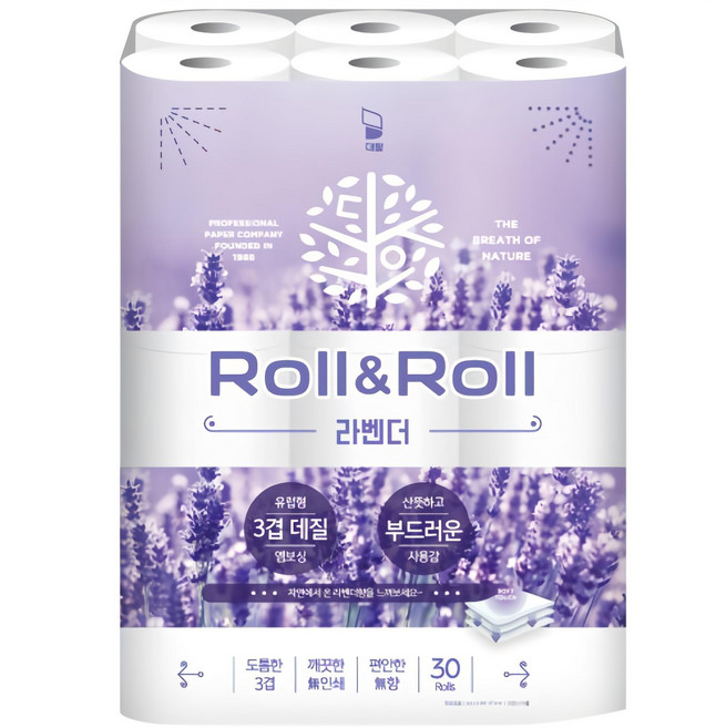 롤앤롤 라벤더 화장지 3겹 30m 30롤 1팩, 1개