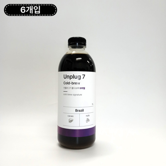 언플러그7 더치커피 콜드브루 원액 싱글오리진 브라질원두 액상커피, 6개, 1개입, 1L