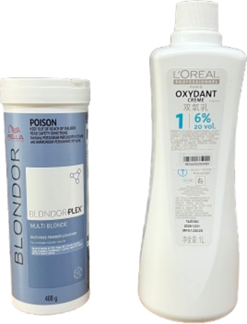 웰라 플렉스 멀티 블론드 더스트 프리 파우더 라이트너 탈색약400g+로레알 산화제1000ml, 1개, 1400ml