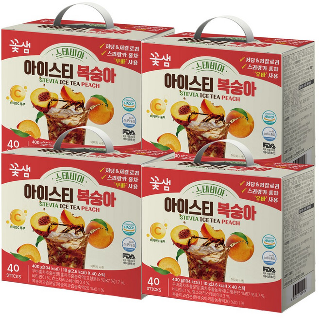 꽃샘 스테비아 아이스티 복숭아, 4개, 40개입, 10g