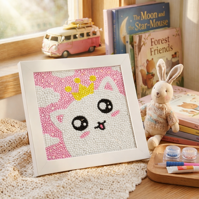 STIX 어린이 보석십자수 액자형 12종 DIY 키트 드릴비즈 만들기 KC인증, 1개, 07.왕관고양이