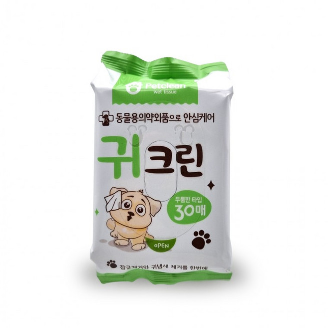 애견 귀크린 물티슈 강아지 30매 애묘 고양이 50g 반려동물 청결, 1개, 1g, 1ml