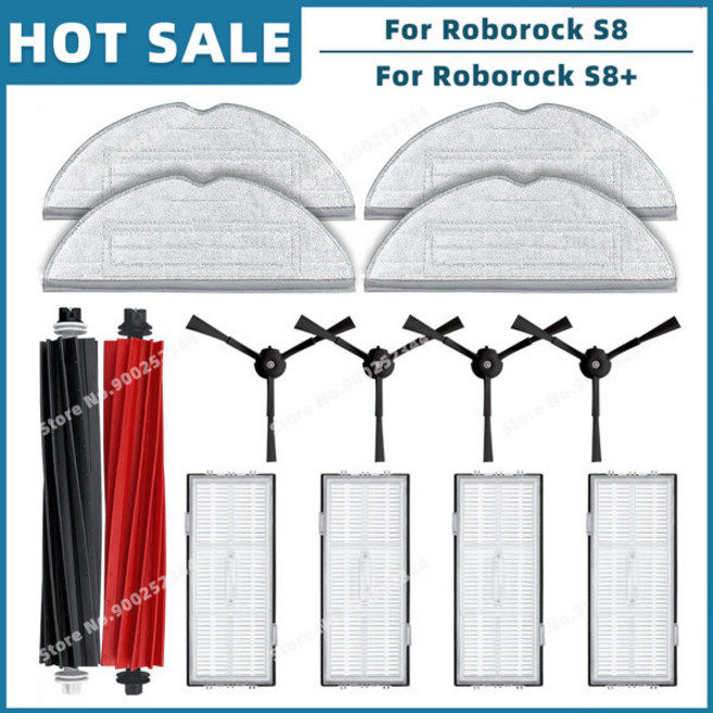 Roborock S8 / Plus 교체 용 예비 부품 롤러 메인 사이드 브러시 Hepa 필터 천 먼지 봉투 액세서리와 호환, 02 Set D, 02 Set D