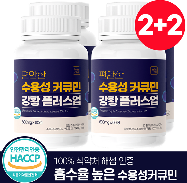 뉴트라업 수용성 커큐민 강황 플러스업 식약청인증 HACCP, 4개, 60정