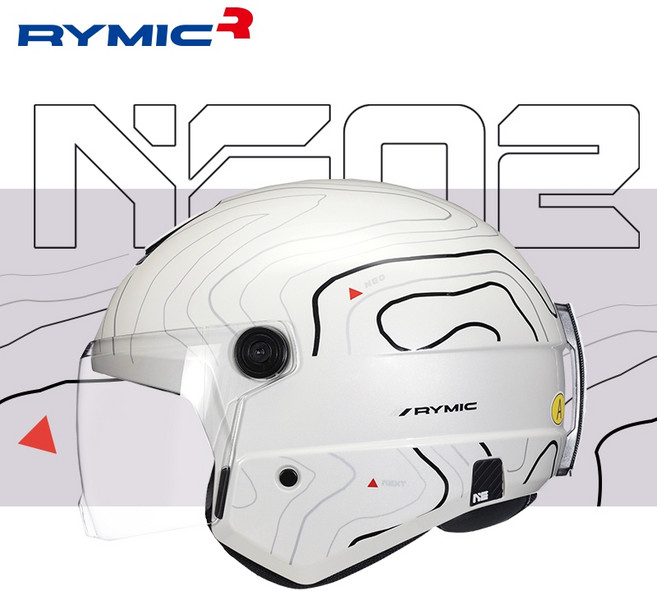 RYMIC NE02 半罩式安全帽 3C認證 可拆洗內襯, 消光白色紋理,L(57-58)CM（標配透明鏡片）