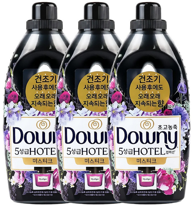 다우니 섬유유연제 퍼퓸 블랙 미스티크 본품 세트 1L x 3p + 200ml, 1세트