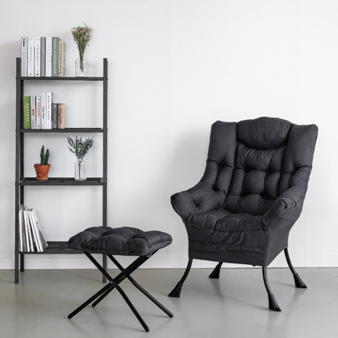 리빙앤모어 릴렉스 밀란쇼파플러스(스툴포함) 1인용쇼파 수유의자 편안한 푹신한 안락의자, 다크그레이 플러스