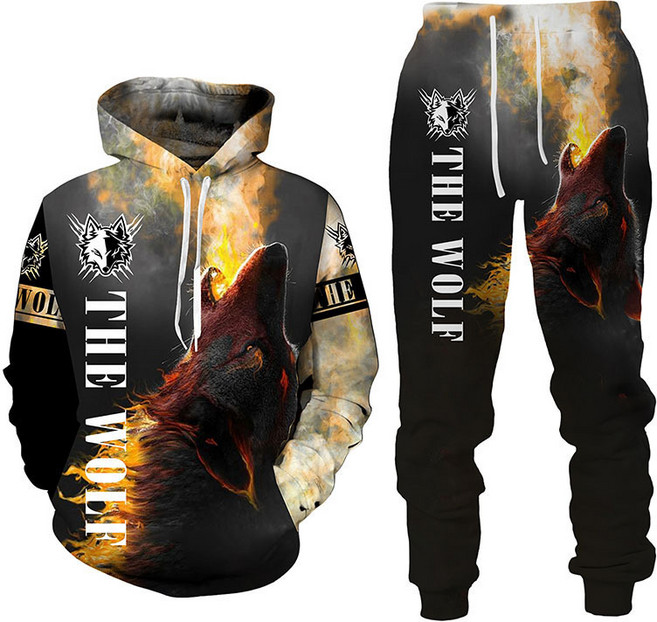 구미풍 남성 3d 프린팅 사자 동물 늑대 남성 캐주얼 트레이닝 세트 GG6587