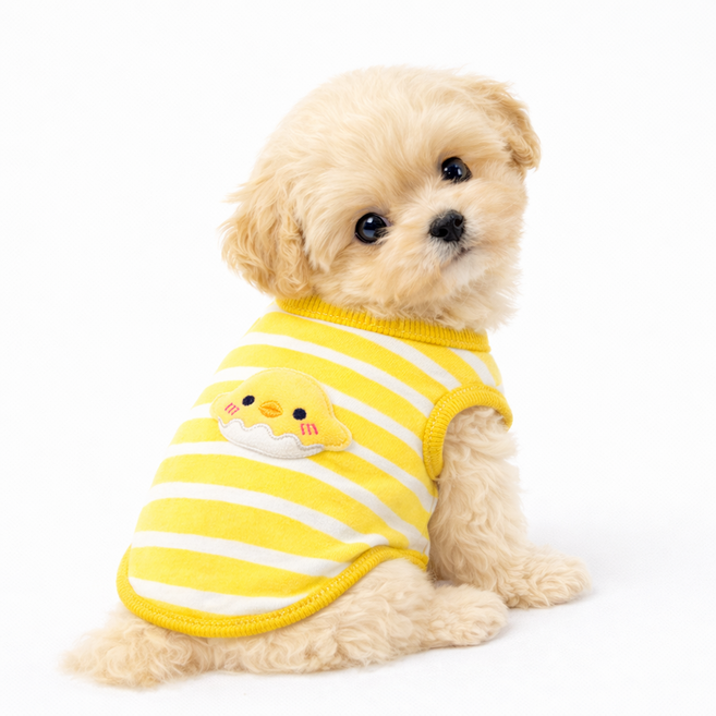 아기 강아지 고양이 초소형 스트라이프 면 티셔츠 맨투맨, 1개, 노랑병아리
