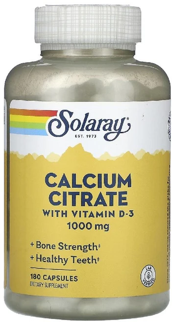 솔라레이 구연산 칼슘 시트레이트 Calcium Citrate 비타민D3 함유 캡슐 180정, 1개 - 쿠팡