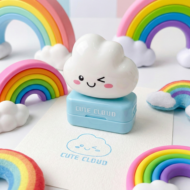 귀염뽀짝 네임 스탬프 콩큐트 피규어 도장 구름이 2종, 1개, 흰구름-의류용