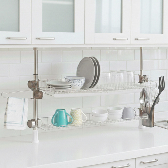 무타공 싱크대 기둥형 식기건조대 2단 800사이즈 선반, 1개, 실버