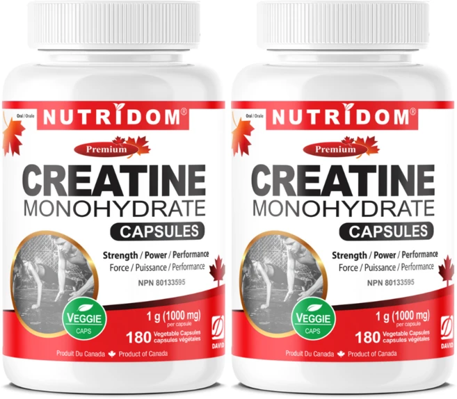 (2병) 캐나다 뉴트리돔 크레아틴 모노하이드레이트 캡슐형 1000mg 180베지캡슐 크레아틴알약 크레아틴추천 헬스보충제, 2개, 180정 - 쿠팡