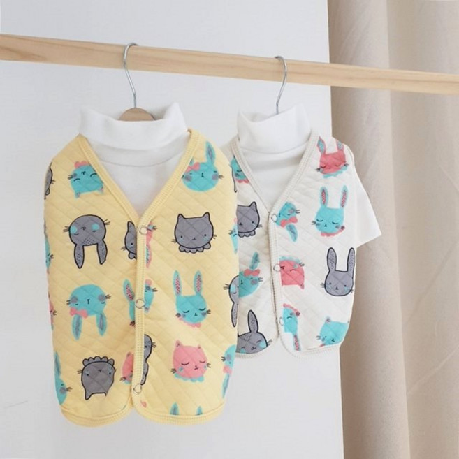 페시얌 냐옹이 강아지 조끼 잠옷 실내복 강아지옷, 옐로우, 1개