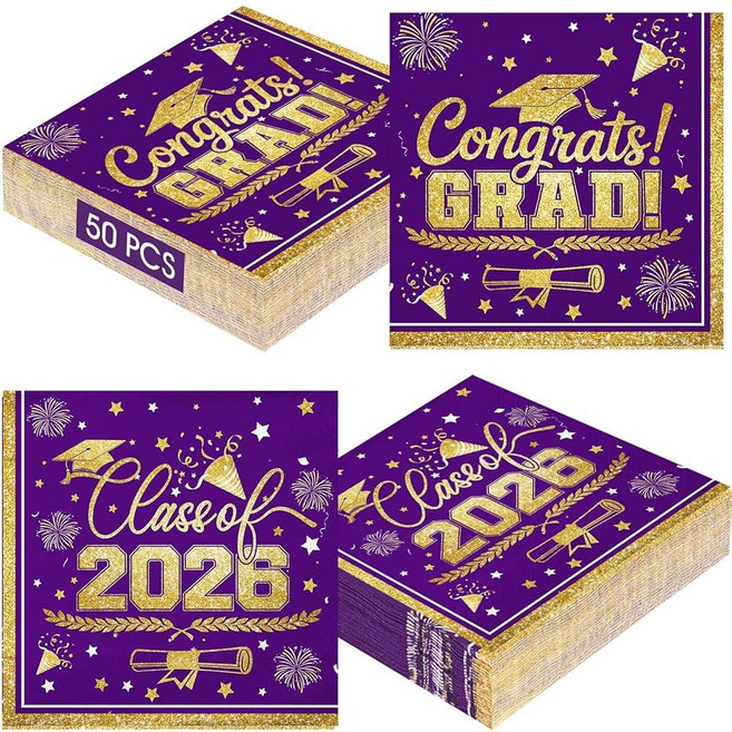 50Pcs Graduation Napkins Class of 2026 | Disposable Graduation Party Napkins for College | High Sc
