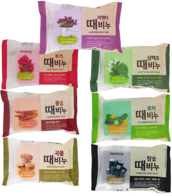 태광유통 감동 향수 천연 때비누 혼합 랜덤 박스 패키지 [ 라벤더 장미 오이 곡물 삼백초 홍삼 참숯 ], 150g, 5개입