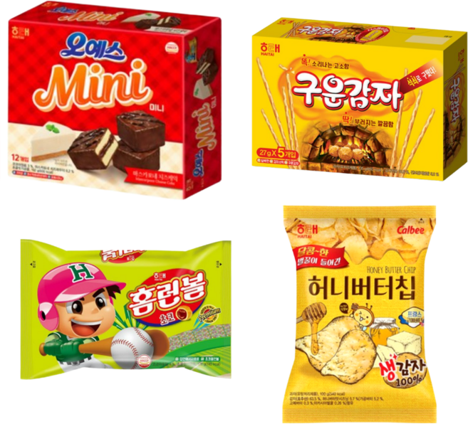해태 오예스 192g + 구운감자 135g + 홈런볼 128g + 허니버터칩 100g 4종세트