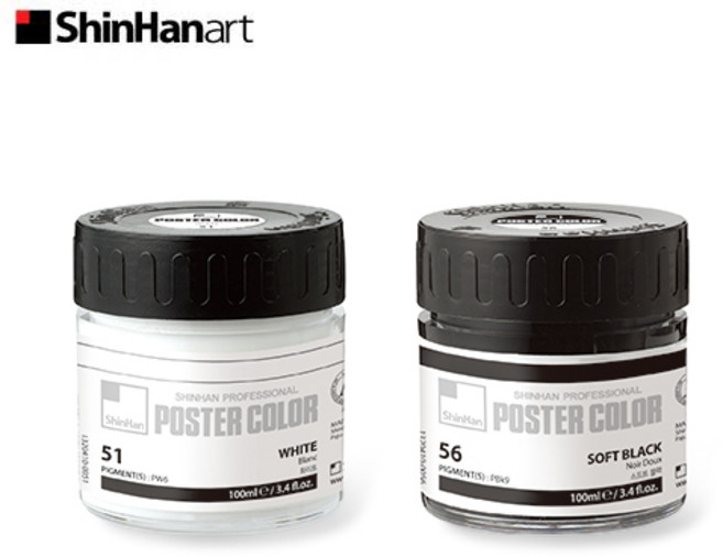 신한 전문가용 포스터칼라 100ml 낱색 흑색/백색, 화이트