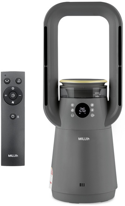 MILLth 올인원 사계절 가전 - 무풍 선풍기 가습기 냉풍기 온풍기 히터, 실버그레이