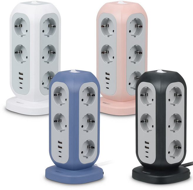 PANWEST multi-tower 1122 15구 4000W 고용량 멀티탭 타워형 컬러 USB-A 2개 USB-C 2EA 선길이 2미터 KC인증제품, 2m, 베이비핑크, 1개