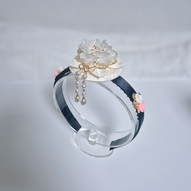 (신상할인) 달꼼세 자체제작 연꽃 레이스 여아 한복 배씨 머리띠 헤어밴드