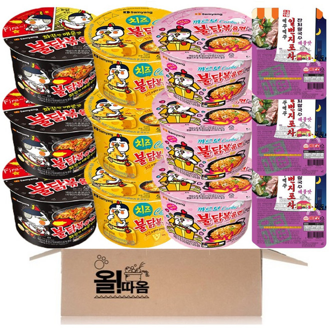 큰컵라면 기획세트 불닭볶음면 3개+까르보 불닭볶음면 3개+치즈 불닭볶음면 3개+먹꾸먹꾸 해물맛 잔치쌀국수 3개, 1팩
