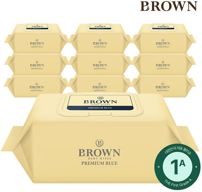 브라운 프리미엄 블루 도톰한 고평량 엠보싱 아기물티슈 캡형, 73g, 72매, 10개