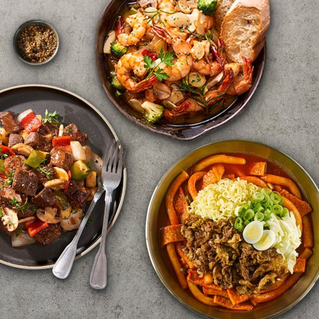 프레시지 HBD SET 소고기찹스테이크+감바스알아히요+호로록우삼겹떡볶이 냉장, 1세트, 527g