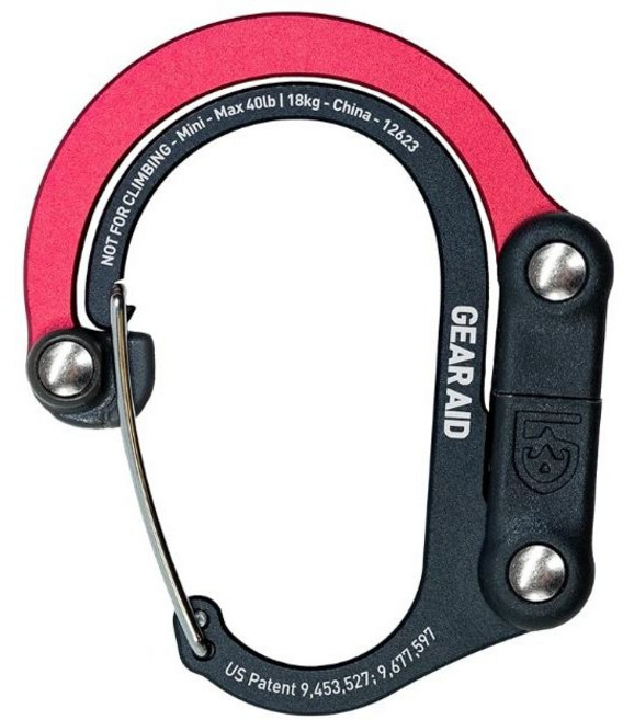 GEAR AID 기어에이트 히어로클립 HEROCLIP 360도 회전 후크 카라비너 캠핑 클립 수납 걸이 고리 포켓훅, Black&Red, 1개