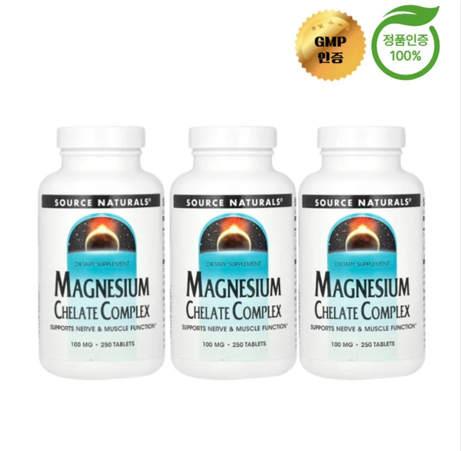 2+1 소스 내추럴스 마그네슘 킬레이트 복합체 100mg 250정, 3개, 250회분 - 쿠팡