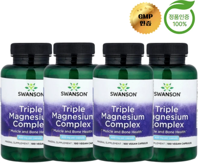 2+2 스완슨 트리플 마그네슘 복합체 400mg 캡슐 100정, 4개 - 쿠팡