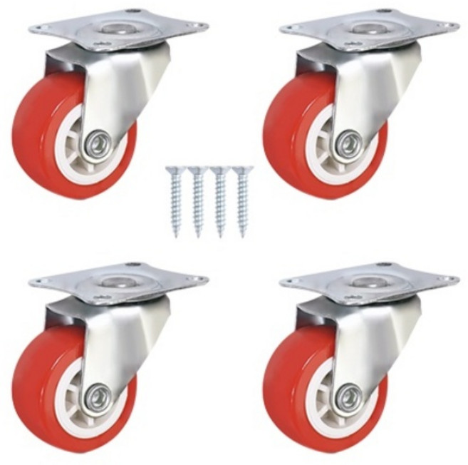 적색 PVC 캐스터 고중량 바퀴 1.5인치 A-02 1.5인치 회전형, 4개