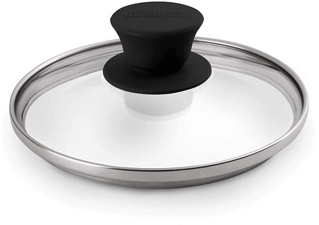 Cuisinel 주철 뚜껑 - 20.3cm(8인치) / 20.32cm 롯지 프라이팬 프라이팬 또는 브레이저에 적합 + 실리콘 핸들 홀더 + 관리 가이드 - 미리 시즈닝된 교체, 블랙 노브