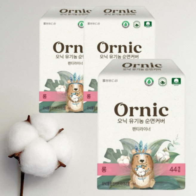 오닉 유기농 순면커버 팬티라이너 (+증정4P), 롱, 44매, 3개