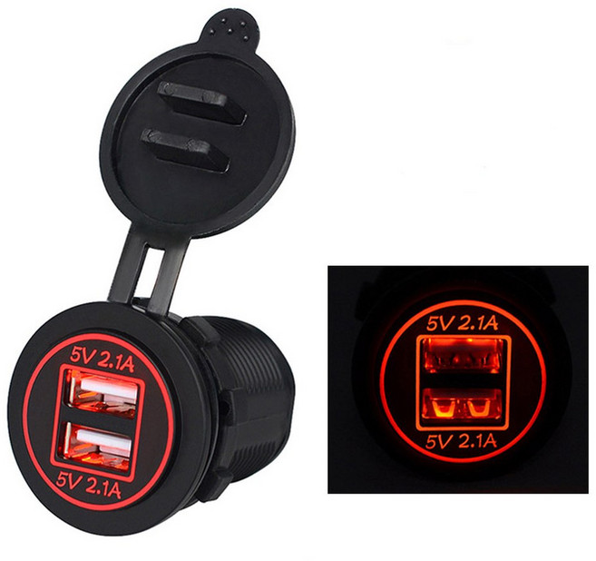 4 2A 듀얼 USB 자동차 오토바이 담배 라이터 충전기 12V-24V 모토 소켓 전원 플러그 콘센트 LE, Red