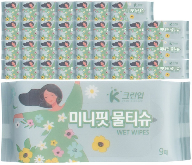 케이크린업 미니핏 물티슈 포켓쏙 휴대형, 35개, 9개입, 50g