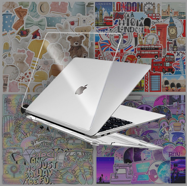 트루커버 맥북 에어 M2 M3 M4 15인치 A2941 A3114 A3241 크리스탈 투명 하드케이스+내맘대로 스티커 세트, 에어 M2 15인치(A2941), 투명 하드케이스+스티커(ST_02), 1개