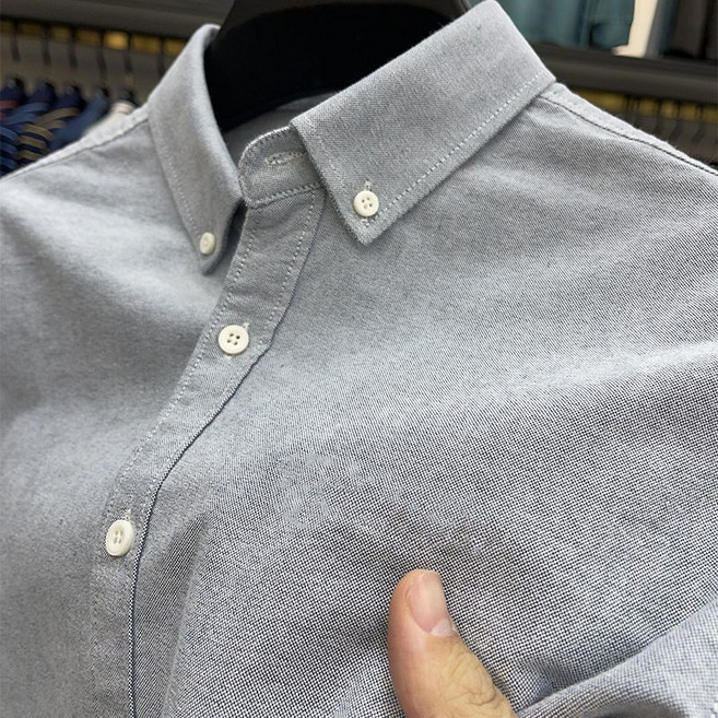 봄 가을 남자 순면 남방 슬림핏 면 셔츠 캐주얼 남성용 긴팔 셔츠 LT
