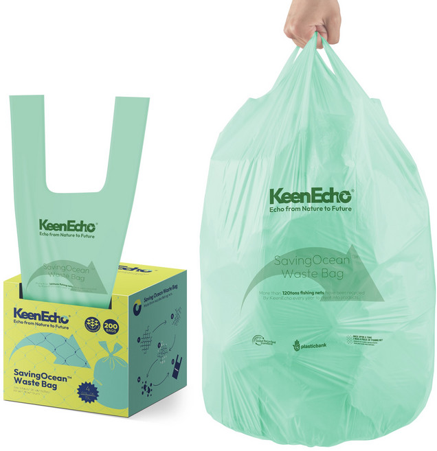 KeenEcho 초록빛 미니 손잡이 쓰레기봉투 무향 HDPE 누수방지 찢어짐방지 주방 침실 욕실 화장실 사무실용, 160개, 30L