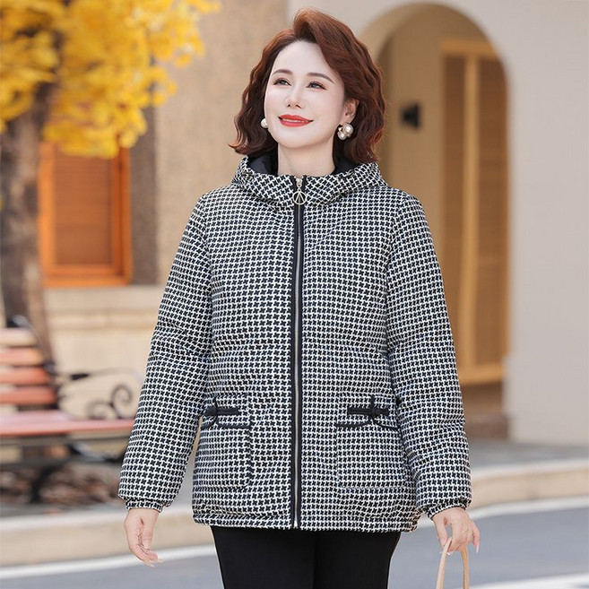 지고다그 중년 여성 겨울 체크 후드 패딩 자켓 누빔 보온 숏코트 ZK9104