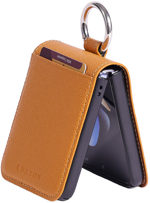 루스톤 폴카 천연소가죽 힌지보호 카드수납 링 지갑 갤럭시 Z플립 핸드폰케이스