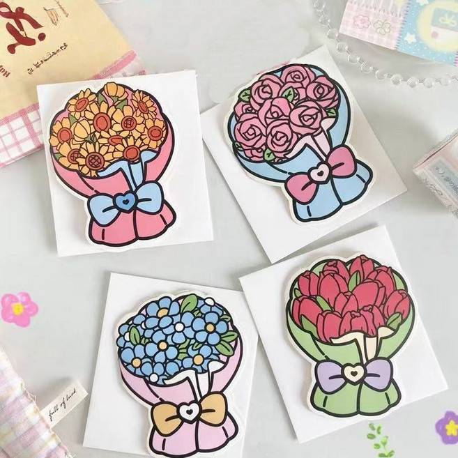 꽃다발 감사카드 편지지 세트 감성 디자인 메시지 카드, 8개, 혼합색상