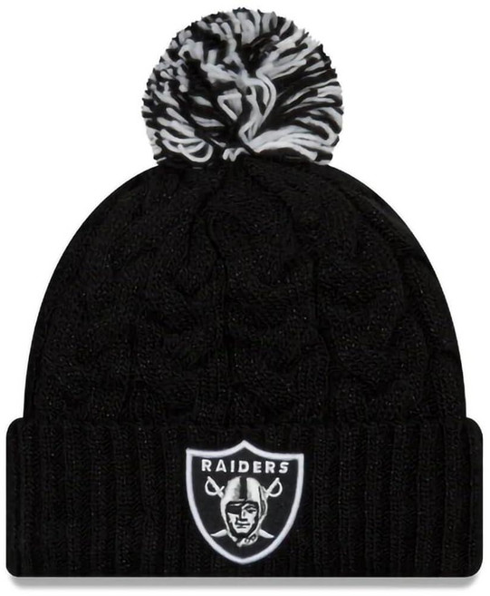 New Era 여성용 NFL 공식 코지 케이블 니트 커프 폼 비니 모자 (미국 알파 프리 사이즈 블랙 라스베이거스 레이더스) 블랙. 단일 사이즈, New Era 여성용 NFL 공식 코지 케이블 니트 커